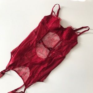 Lustrous red corset bodysuit